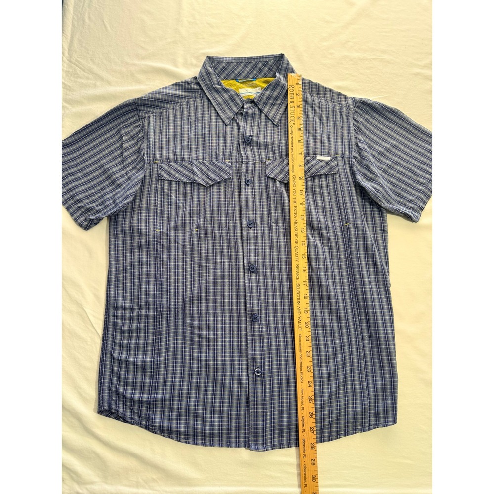 Columbia Mens Omni-Shade Blue Yellow Plaid Short Sleeve Hiking Fishing Shirt M